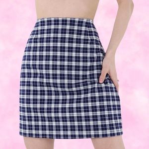 Navy Blue Tartan Plaid Mini Skirt